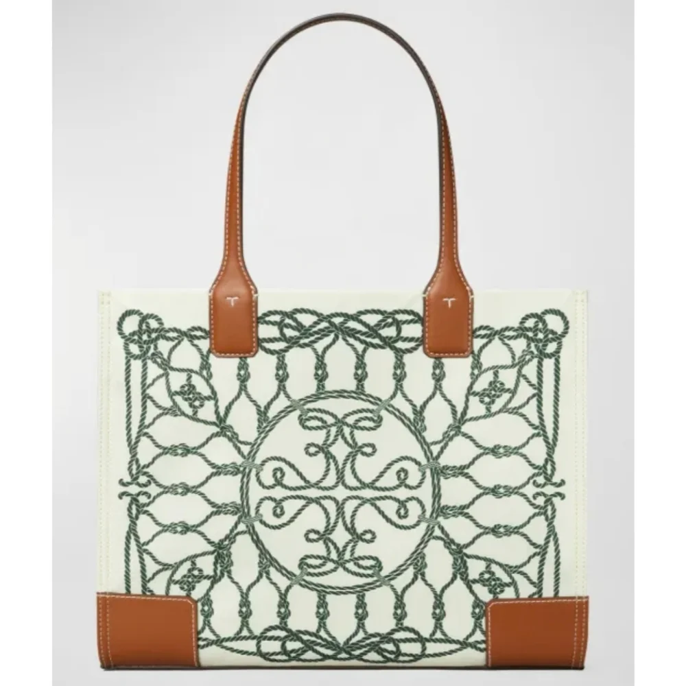 Tory Burch Ella Small Printed Tote Bag Ivory Abstract Rope